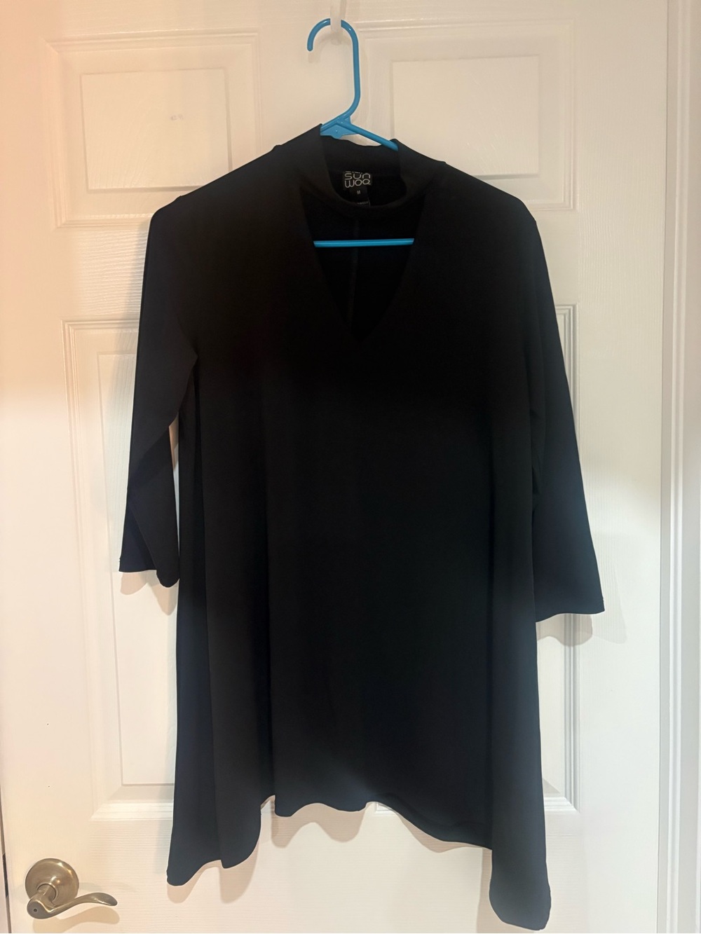 Clara Sun Woo Black V-Neck Tunic with Mock Neck—Medium